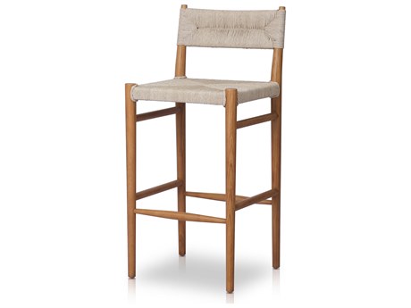 Four Hands Grass Roots Lomas Teak Wood Natural Vintage White Bar Stool