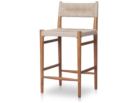 Four Hands Grass Roots Lomas Teak Wood Natural Vintage White Counter Stool