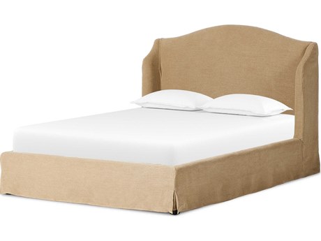 Luxecor Globetrotter Meryl Broadway Canvas Black Parawood Beige Parrawood Upholstered Queen Platform Bed
