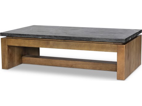 Four Hands Merritt Rectangular Dove Oak Polished Black Marble Coffee Table