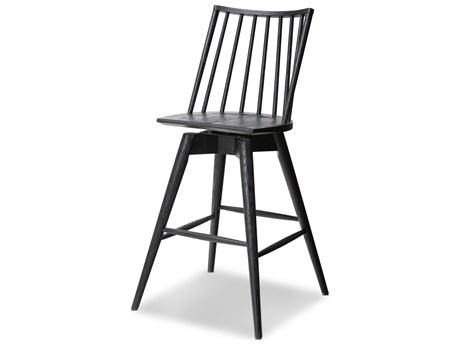 Four Hands Wallis Lewis Black Oak Wood Swivel Bar Stool