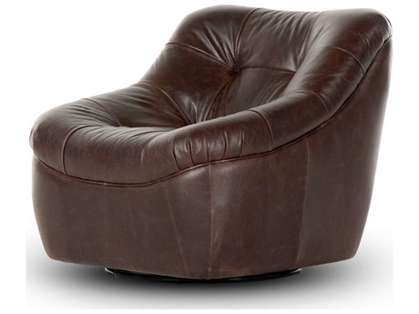 Four Hands Kensington Farley Swivel Brown Leather Club Chair