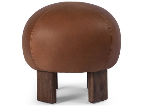 Four Hands Westgate Alma Brickhouse Cognac Vintage Parawood Brown Leather Ottoman