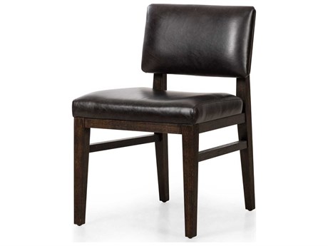 Four Hands Caswell Carlo Oak Wood Brown Leather Armless Dining Chair
