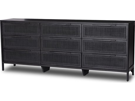 Four Hands Prescott Sydney Black Cane Mango Wood 9 Drawer Dresser