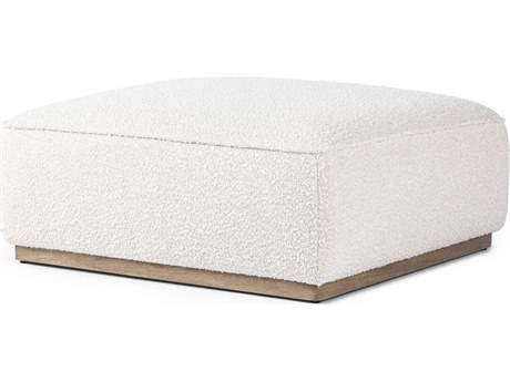 Four Hands Westgate Knoll Natural Distressed White Upholstered Ottoman