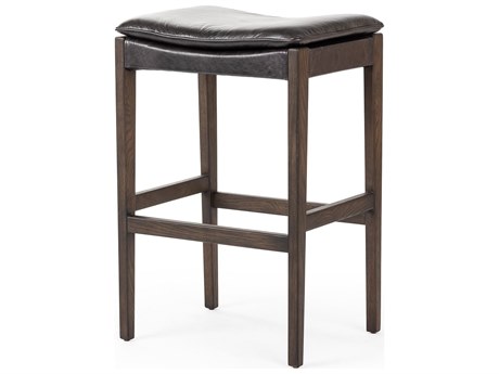Four Hands Ashford Aya Sonoma Black Leather Oak Wood Bar Stool