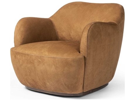 Four Hands Westgate Swivel Brown Leather Accent Chair