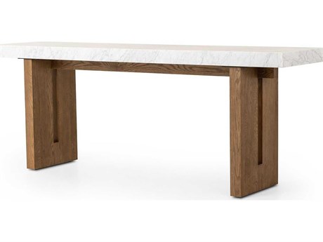 Four Hands Hughes Rectangular White Carrera Marble Smoked Oak Veneer Console Table