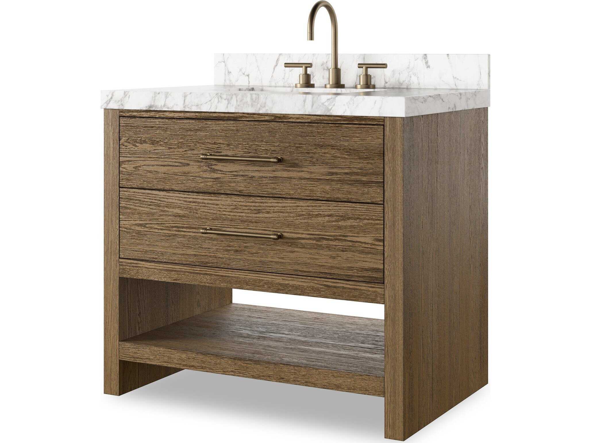 Allissa Modern Classic Carrara Marble Natural Oak Vanity Sink - 36"