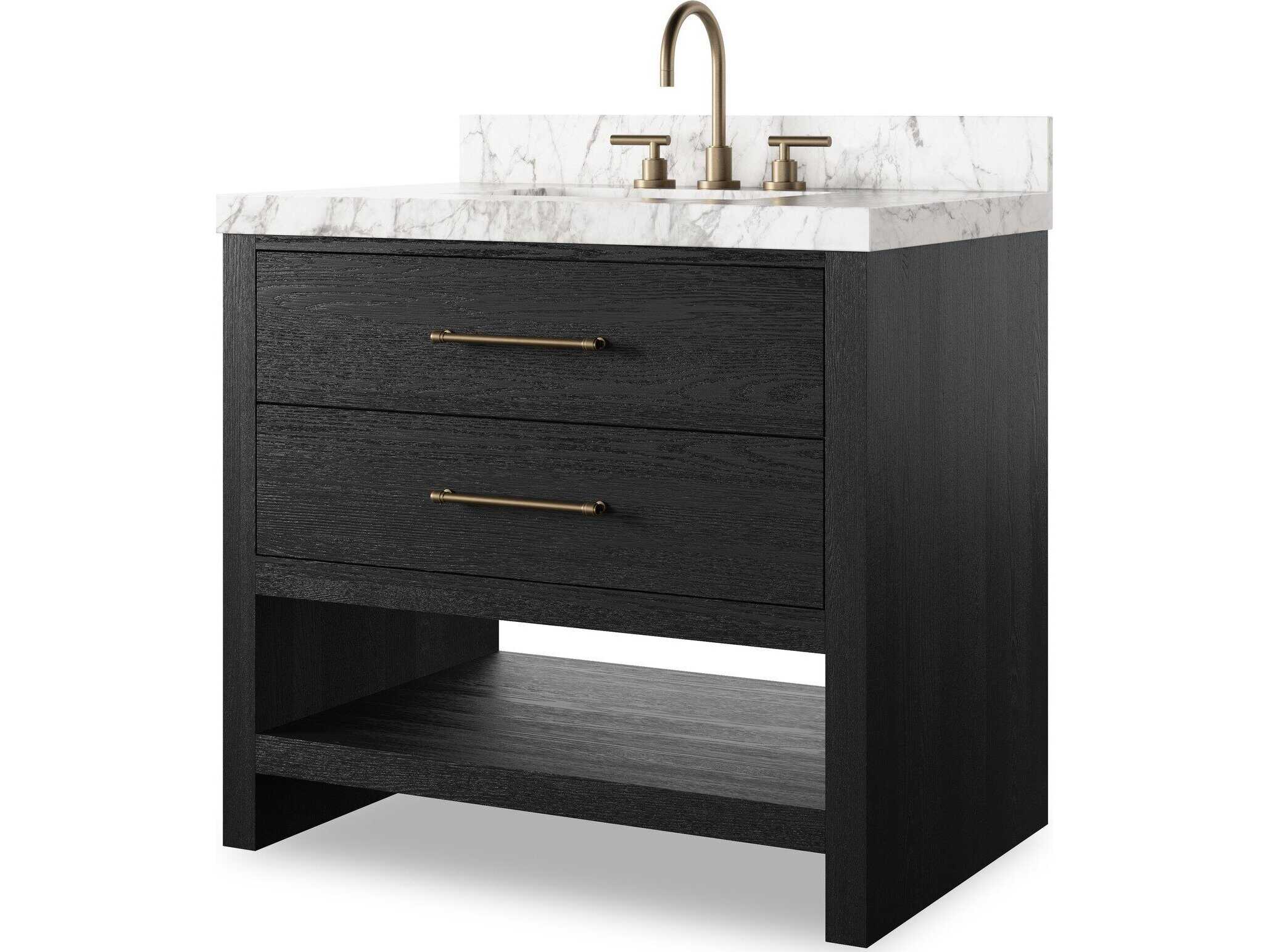 Allissa Modern Classic Carrara Marble Black Oak Vanity Sink - 36"