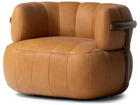 Four Hands Farrow Swivel Brown Leather Accent Chair