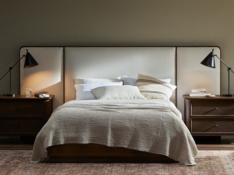 Four Hands Bolton White Oak Wood Upholstered Queen Platform Bed