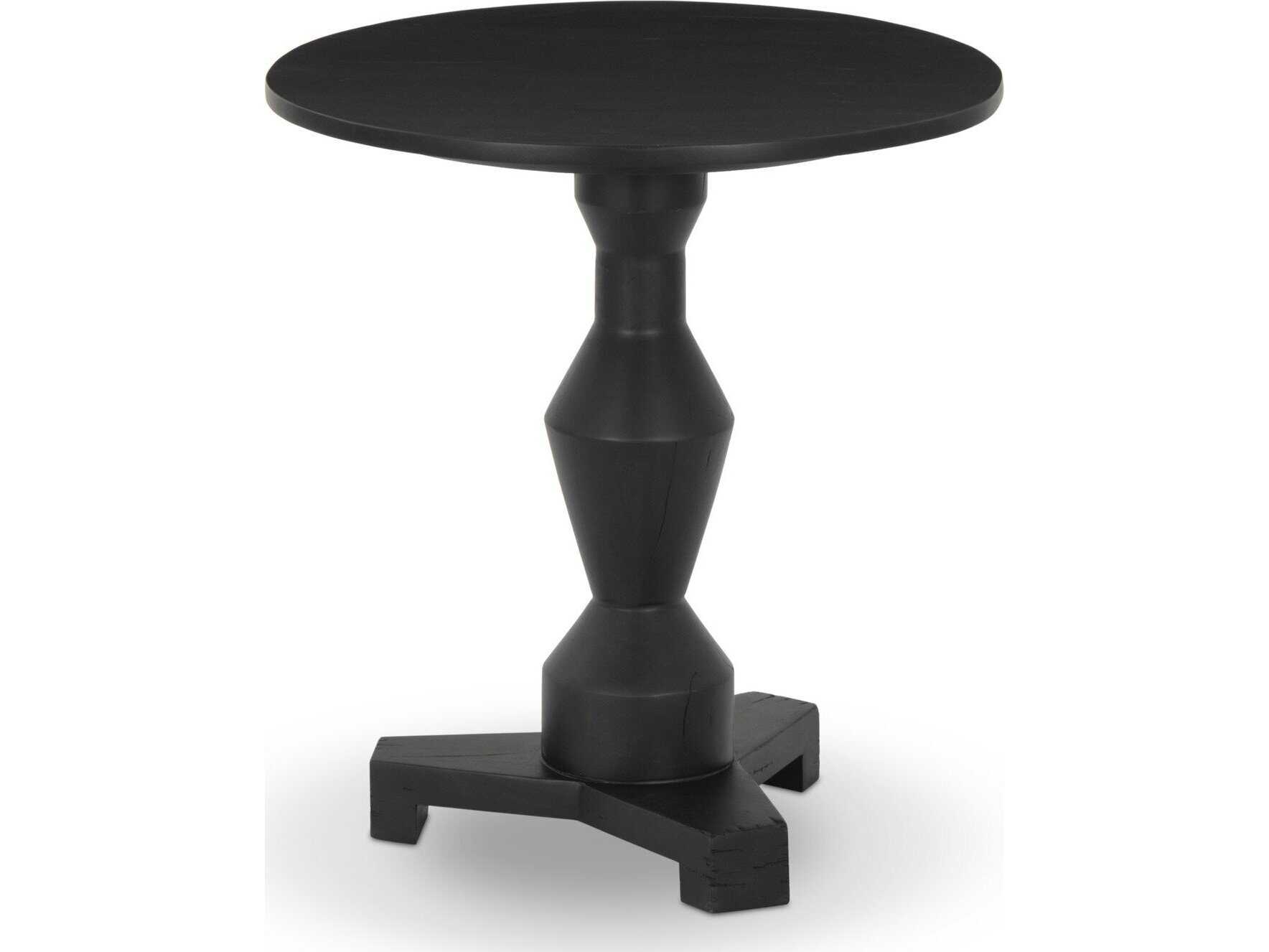 Rivi Rustic Lodge Black Reclaimed Wood Round Pedestal End Table - 22"