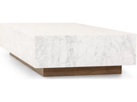 Four Hands Hughes Masera White Carrara Marble Rectangular Marble Coffee Table