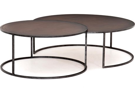 Four Hands Hughes Catalina Round Metal Light Rustic Black Antique Copper Clad Coffee Table