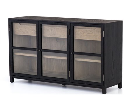 Four Hands Irondale Millie 59" Oak Wood Clear Glass Drifted Black Sideboard