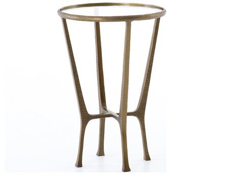 Four Hands Asher Creighton Round Aged Brass Tempered Glass End Table