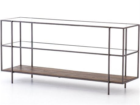 Four Hands Harmon Byron Rectangular Aged Brown Dark Iron Tempered Glass Console Table