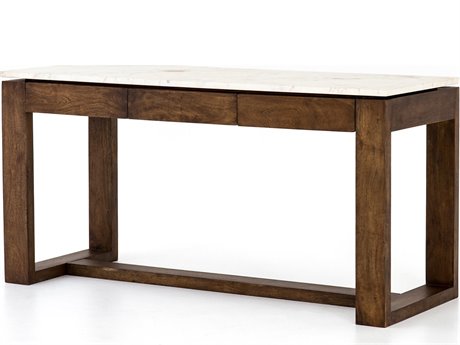 Four Hands Harmon Everton Rectangular Light Tanner Brown Acacia Polished White Marble Dining Table