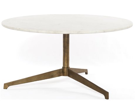 Four Hands Marlow Helen Round Raw Brass Polished White Marble Coffee Table