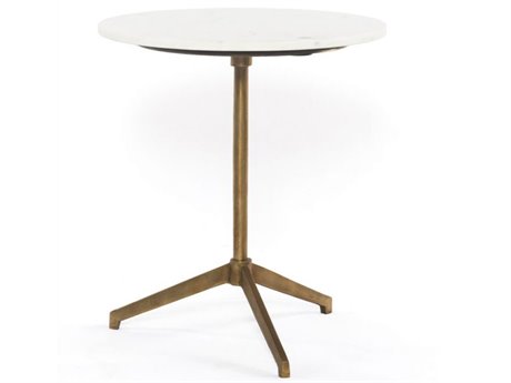 Four Hands Marlow Helen Round Raw Brass Polished White Marble End Table