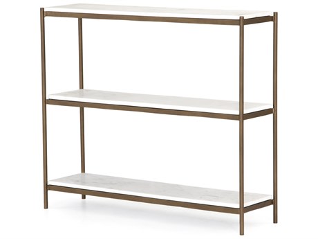 Four Hands Marlow Felix Rectangular Antique Brass Polished White Marble Console Table