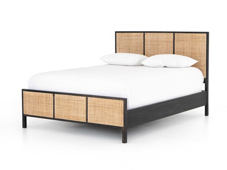 Four Hands Prescott Sydney Black Wash Natural Cane Mango Wood King Panel Bed