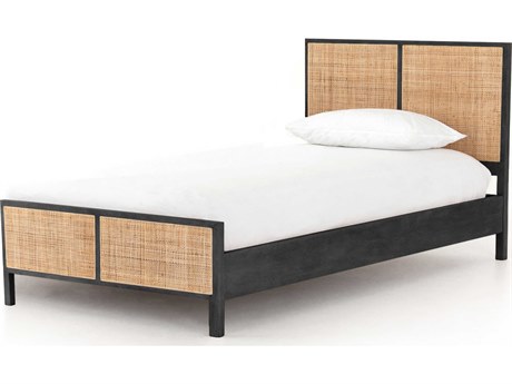 Four Hands Prescott Sydney Black Wash Natural Cane Mango Wood Twin Panel Bed