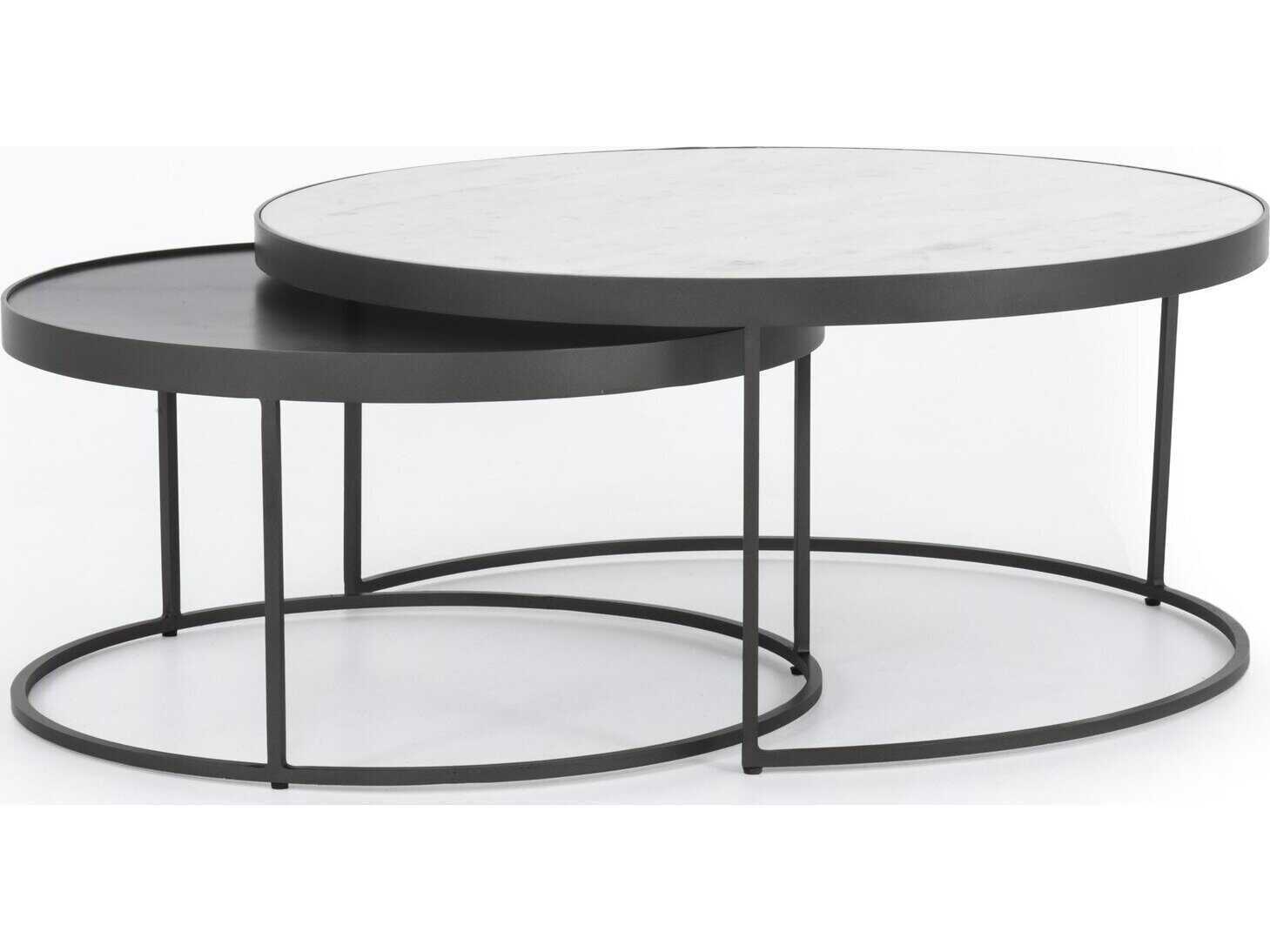 Nash Industrial Loft White Marble Top Iron Nesting Round Coffee Table