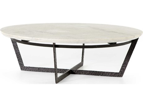 Luxecor Globetrotter Felix Round Rustic Fossil Sandblasted White Marble Coffee Table