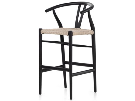 Four Hands Grass Roots Muestra Wood Teak None Black Vintage White Bar Stool