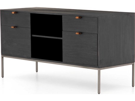 Four Hands Fulton Trey Black Poplar Wood Credenza Desk