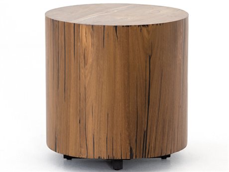 Four Hands Wesson Hudson Round Wood Black Pine Natural Yukas Resin End Table