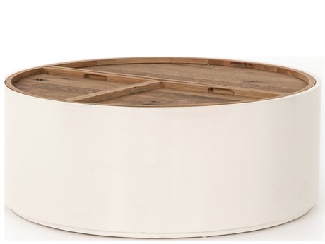Four Hands Barton Cas Round Wood Cream Lacquer Dry Oak Coffee Table