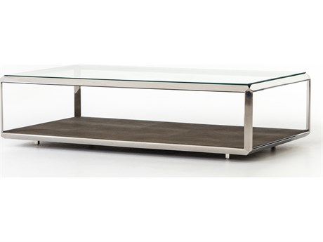 Four Hands Bentley Shagreen Shadow Box Rectangular Stainless Steel Brown Tempered Glass Coffee Table