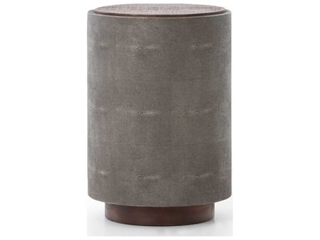 Four Hands Bina Crosby Round Wood Charcoal Shagreen Natural Peroba End Table