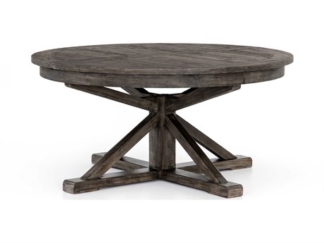 Four Hands Cintra Extendable Round Wood Rustic Black Olive Dining Table