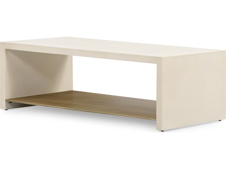 Four Hands Everett Hugo Rectangular Concrete Parchment White Antique Brass Coffee Table