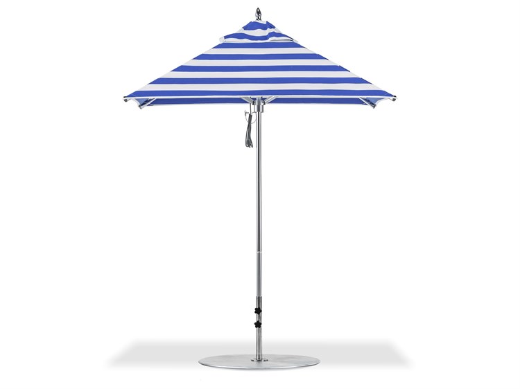 Frankford Greenwich Market Aluminum Silver Anodized 6.5 Foot Wide Square Pulley Lift Umbrella - Nonstocked Striped Fabric