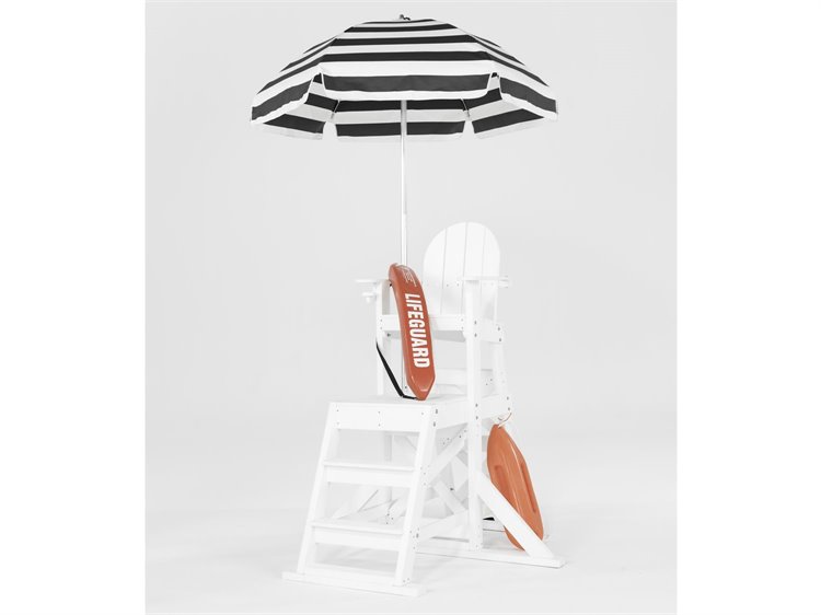Frankford Lifeguard Aluminum Silver Anodized 6.5 Foot Wide Hexagon Manual Lift Umbrella - Steel Ribs - Nonstock Striped Fabric