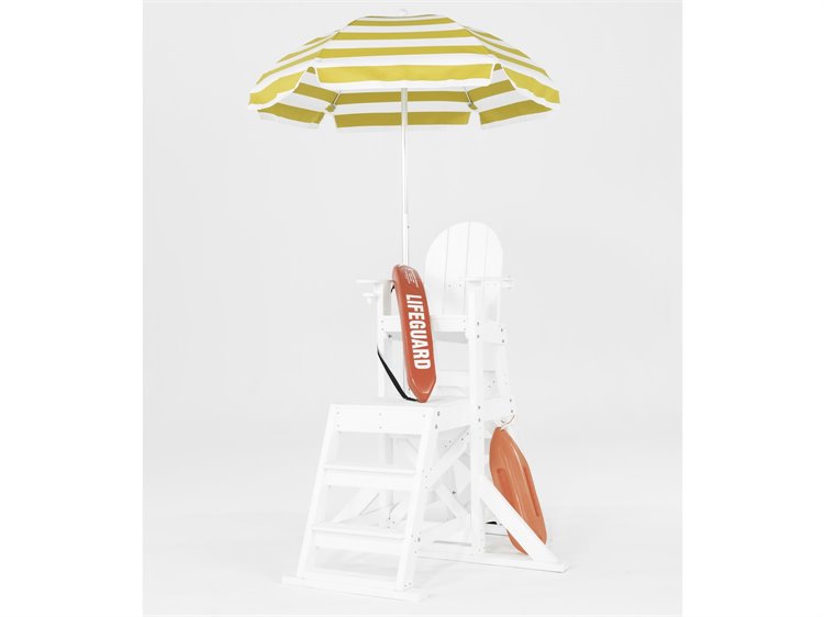 Frankford Umbrellas Lifeguard Silver Anodized Centerpole Umbrella - Fiberglass Ribs - Striped Fabric