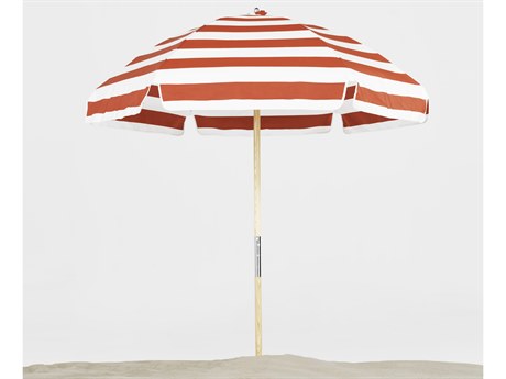 Frankford Emerald Beach Ash wood 6.5 Foot Wide Hexagon Manual Lift Umbrella - Nonstocked Striped Fabric