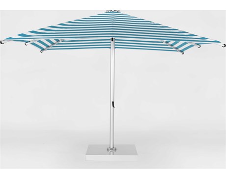 Frankford Nova Giant Center Aluminum Matte Silver 13 Foot Wide Square Telescoping Crank Umbrella - Striped Fabric