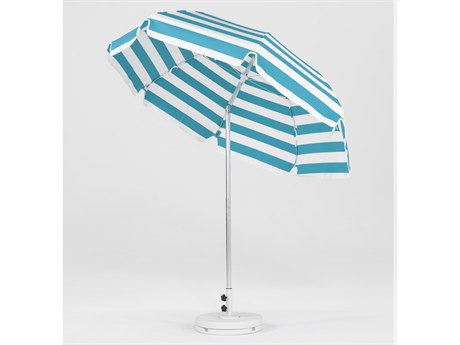 Frankford Laurel Steel Silver Anodized 7.5 Foot Wide Octagon Auto Tilt Umbrella - Nonstocked Striped Fabric