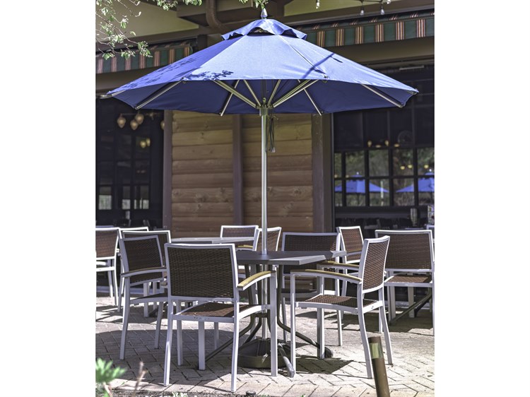 Frankford Greenwich Aluminum Silver Anodized 7.5 Foot Wide Octagon Pulley Lift Umbrella