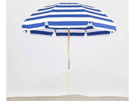 Frankford Emerald Beach Ash Wood 7.5 Foot Wide Octagon Manual Lift Umbrella - Nonstocked Striped Fabric