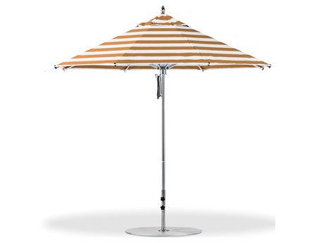Frankford Greenwich Aluminum Silver Anodized 9 Foot Wide Octagon Pulley Lift Umbrella - Nonstocked Striped Fabric