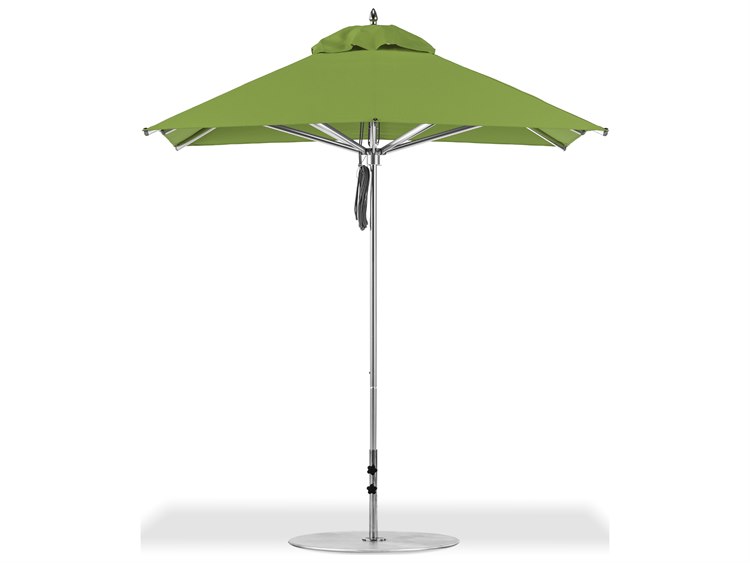 Frankford Greenwich Market Silver Anodized Aluminum 7.5 Foot Wide Square Pulley Lift Umbrella
