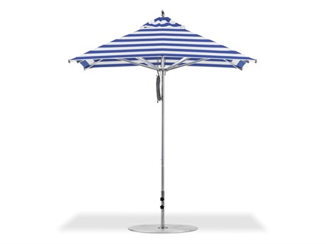 Frankford Greenwich Market Silver Anodized Aluminum 7.5 Foot Wide Square Pulley Lift Umbrella - Nonstocked Striped Fabric